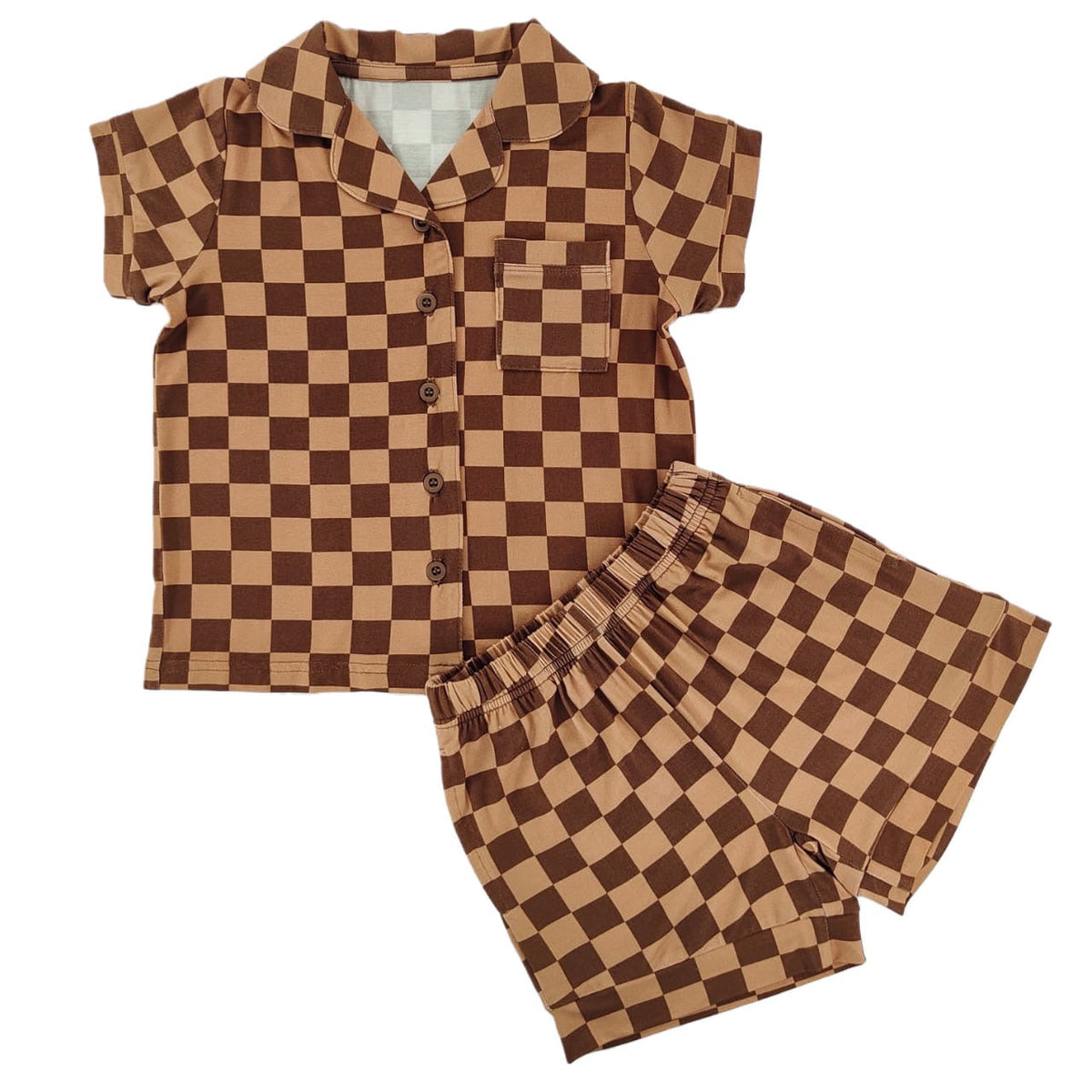 Espresso Checkered Bamboo Short Button Up Set