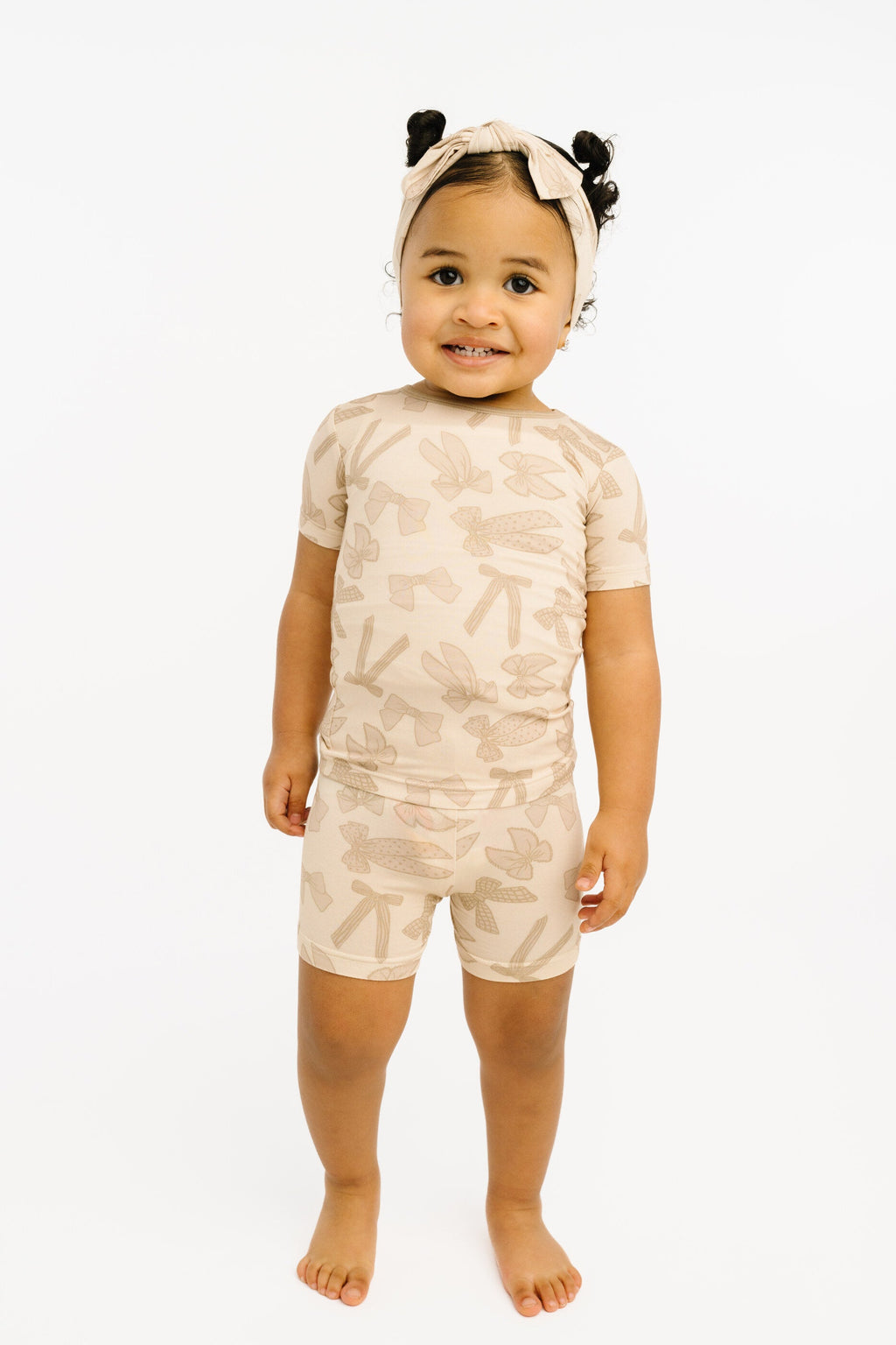 Neutral Bows Bamboo Shorts Set