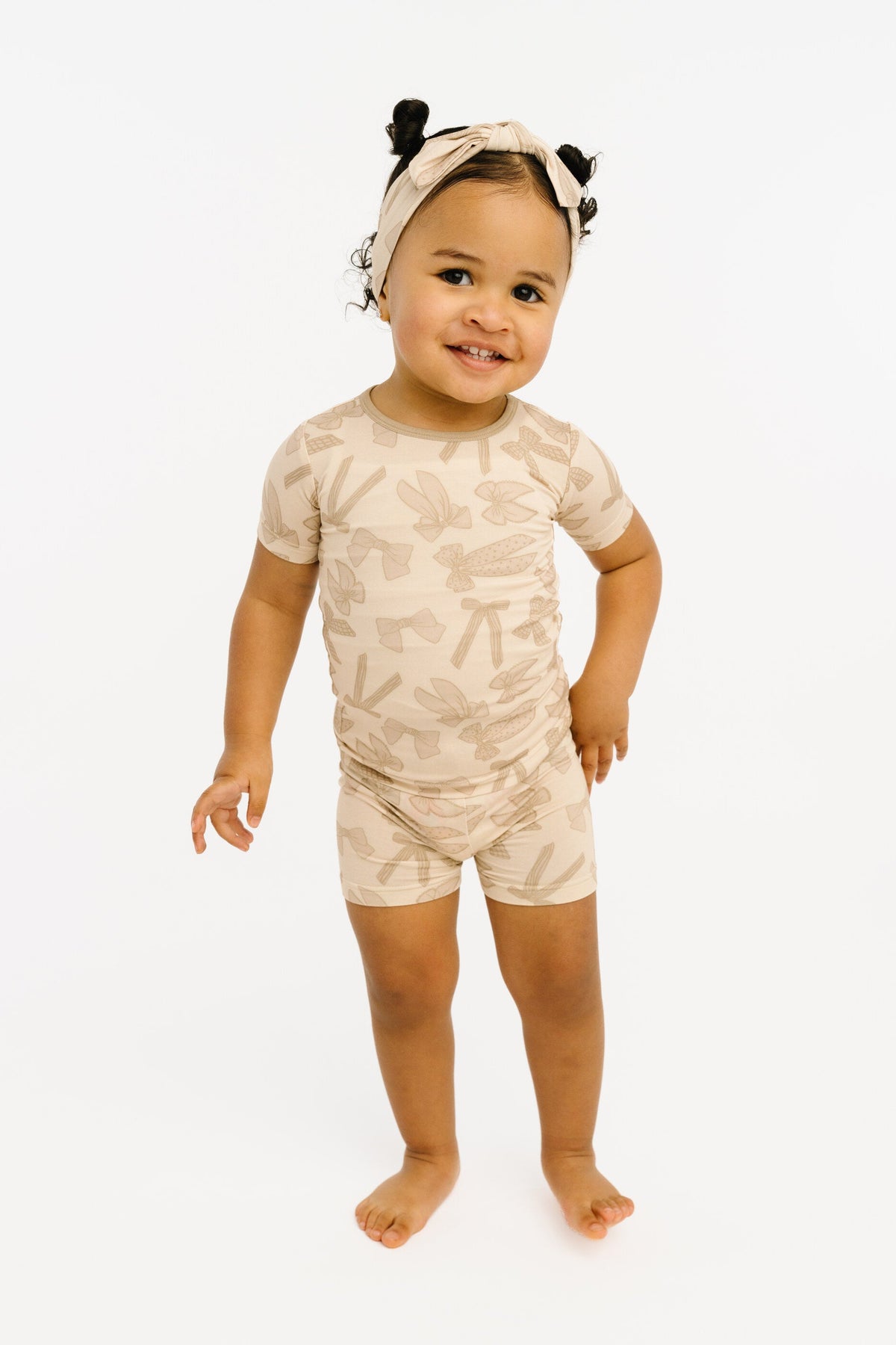 Neutral Bows Bamboo Shorts Set