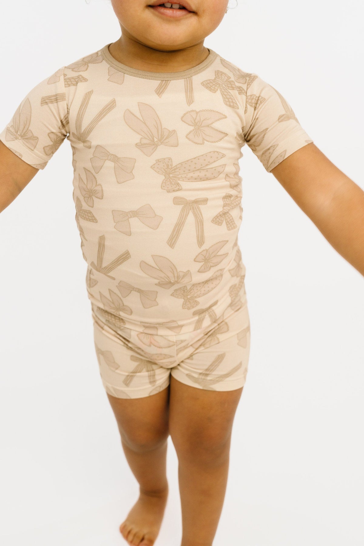 Neutral Bows Bamboo Shorts Set