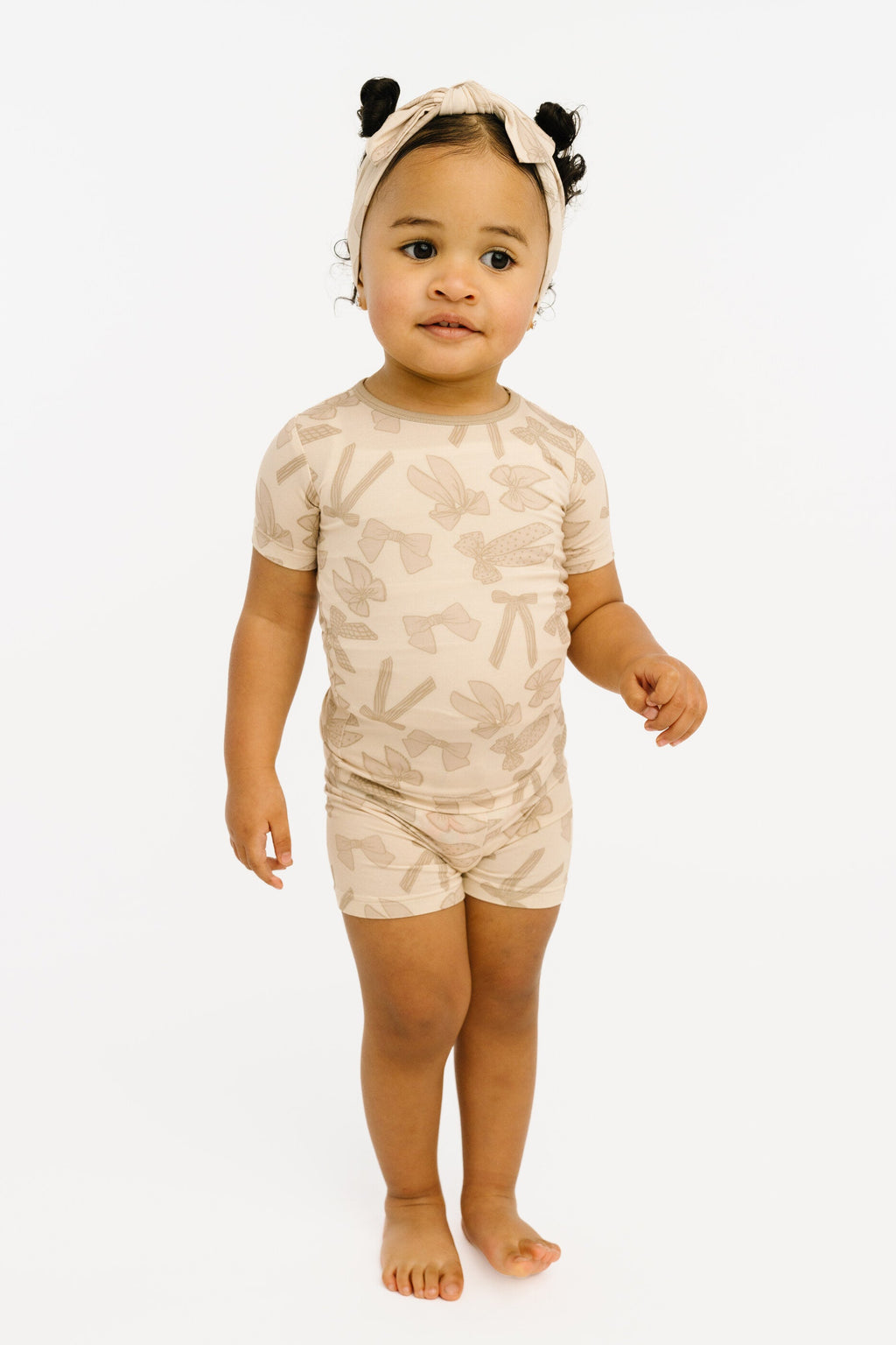 Neutral Bows Bamboo Shorts Set
