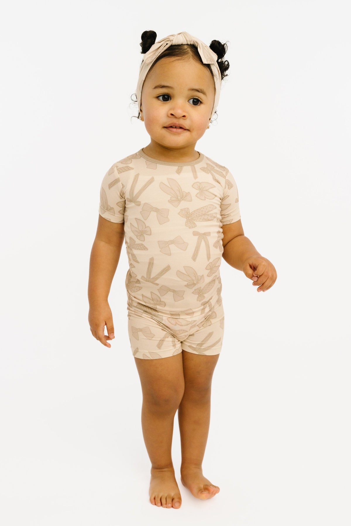 Neutral Bows Bamboo Shorts Set
