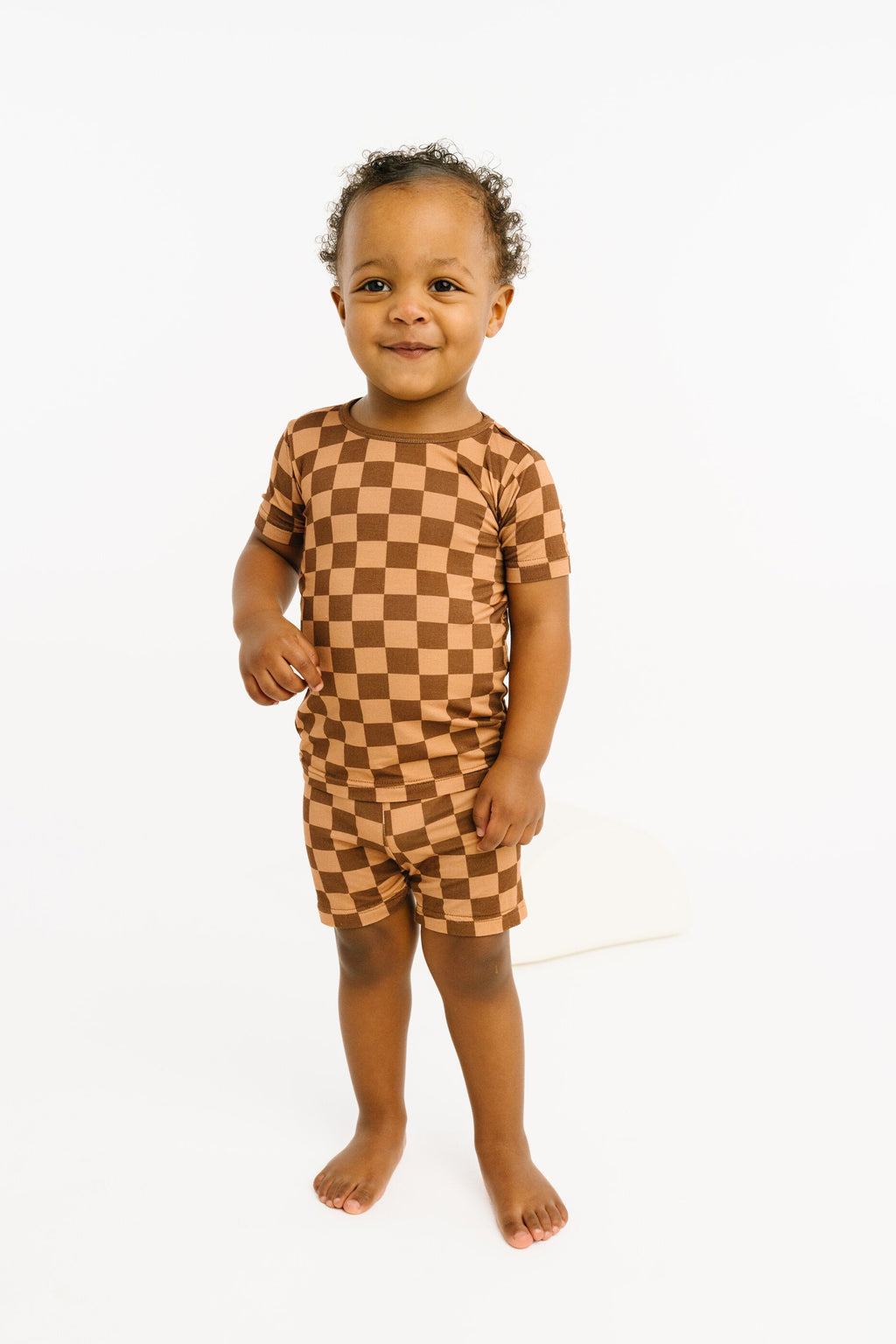 Espresso Checkered Bamboo Shorts Set