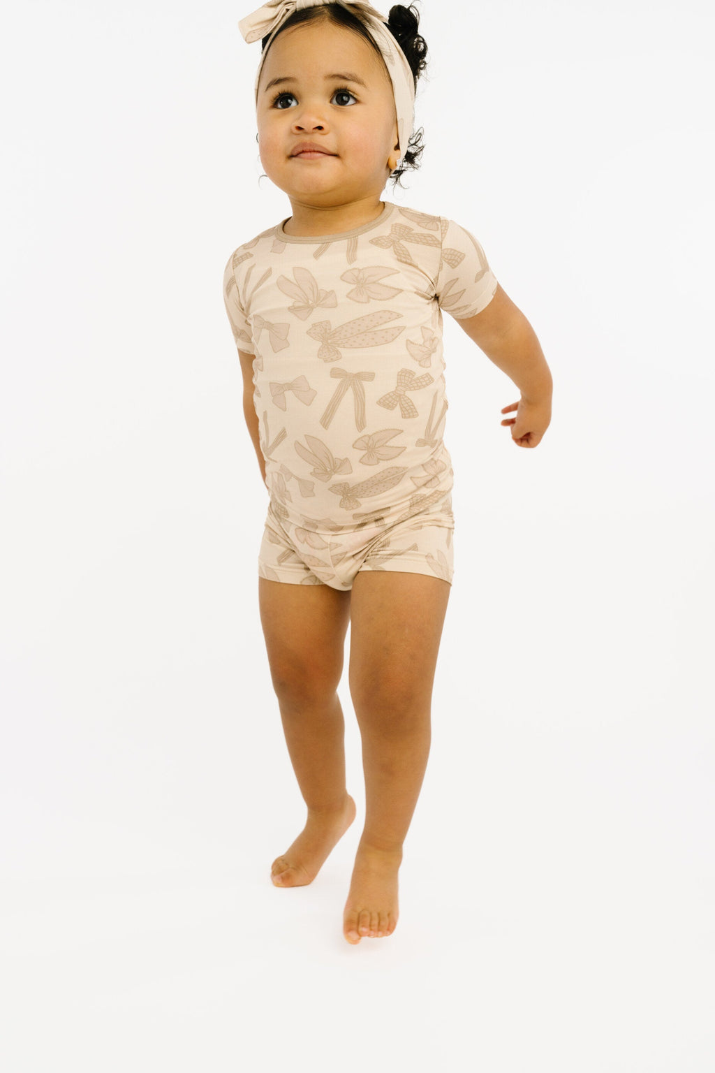 Neutral Bows Bamboo Shorts Set