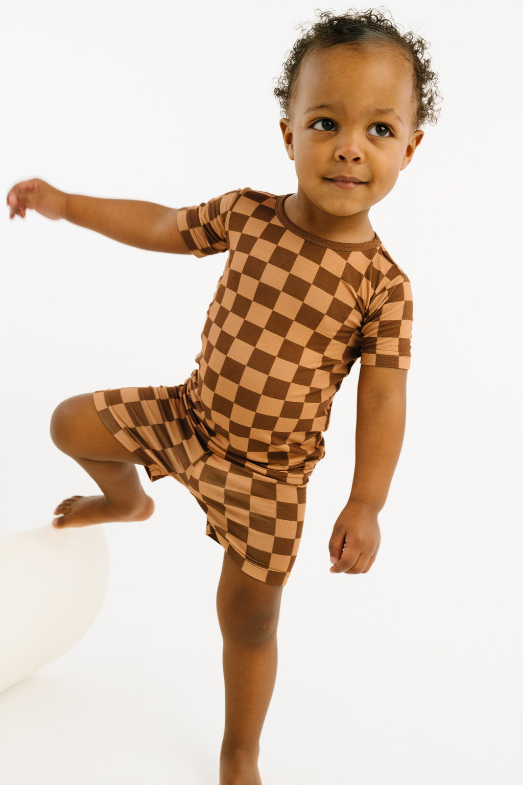 Espresso Checkered Bamboo Shorts Set