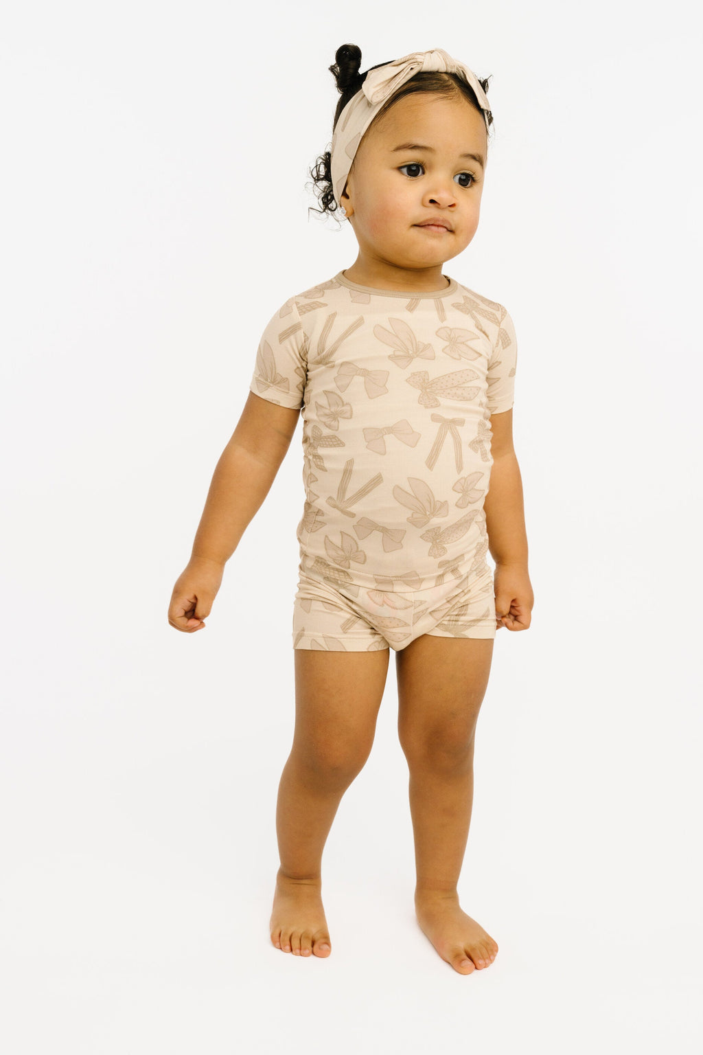 Neutral Bows Bamboo Shorts Set