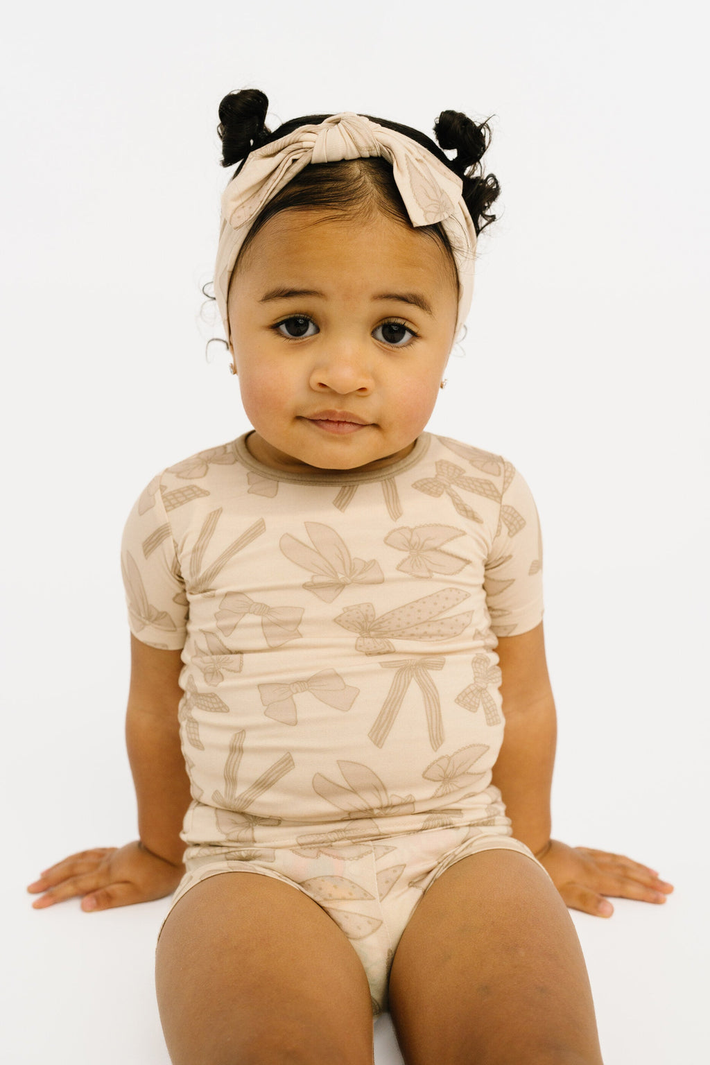 Neutral Bows Bamboo Shorts Set