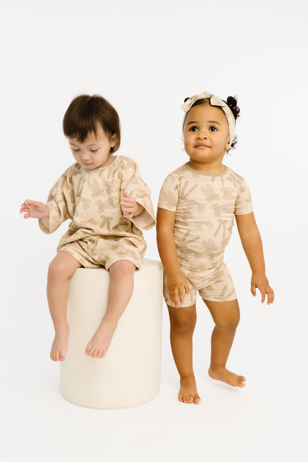 Neutral Bows Bamboo Shorts Set