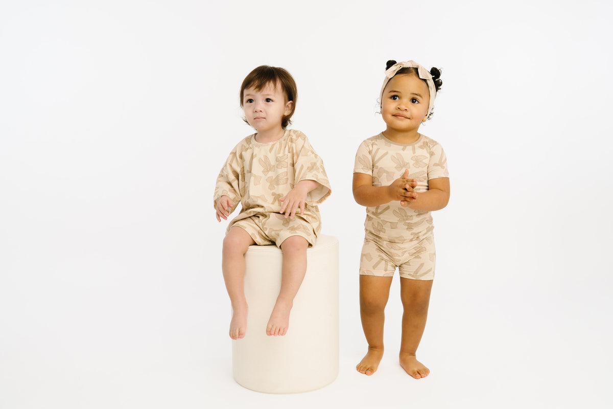 Neutral Bows Bamboo Shorts Set