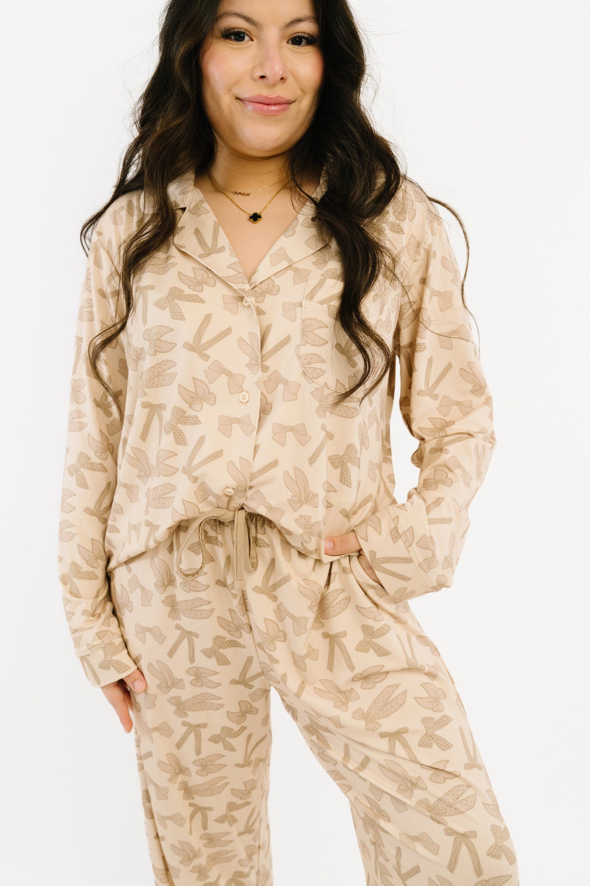 Neutral Bows Women's Button Up Long Sleeve Set