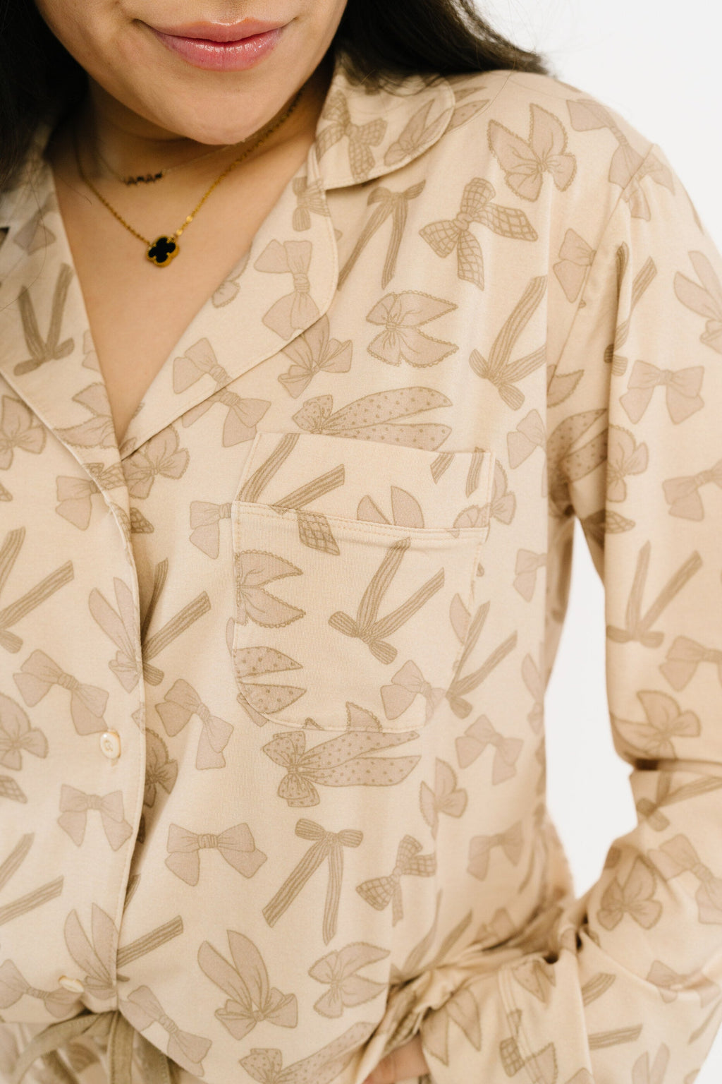 Neutral Bows Women's Button Up Long Sleeve Set