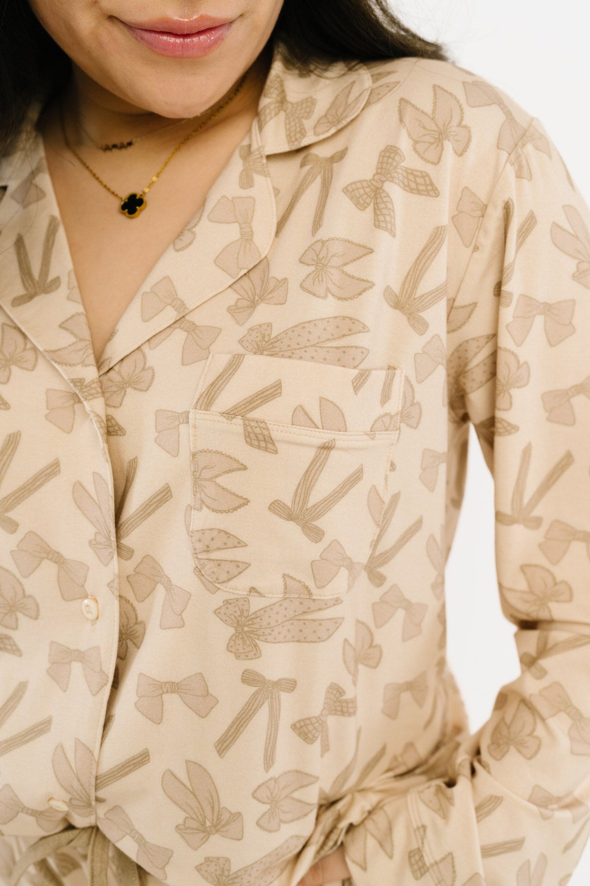 Neutral Bows Women's Button Up Long Sleeve Set