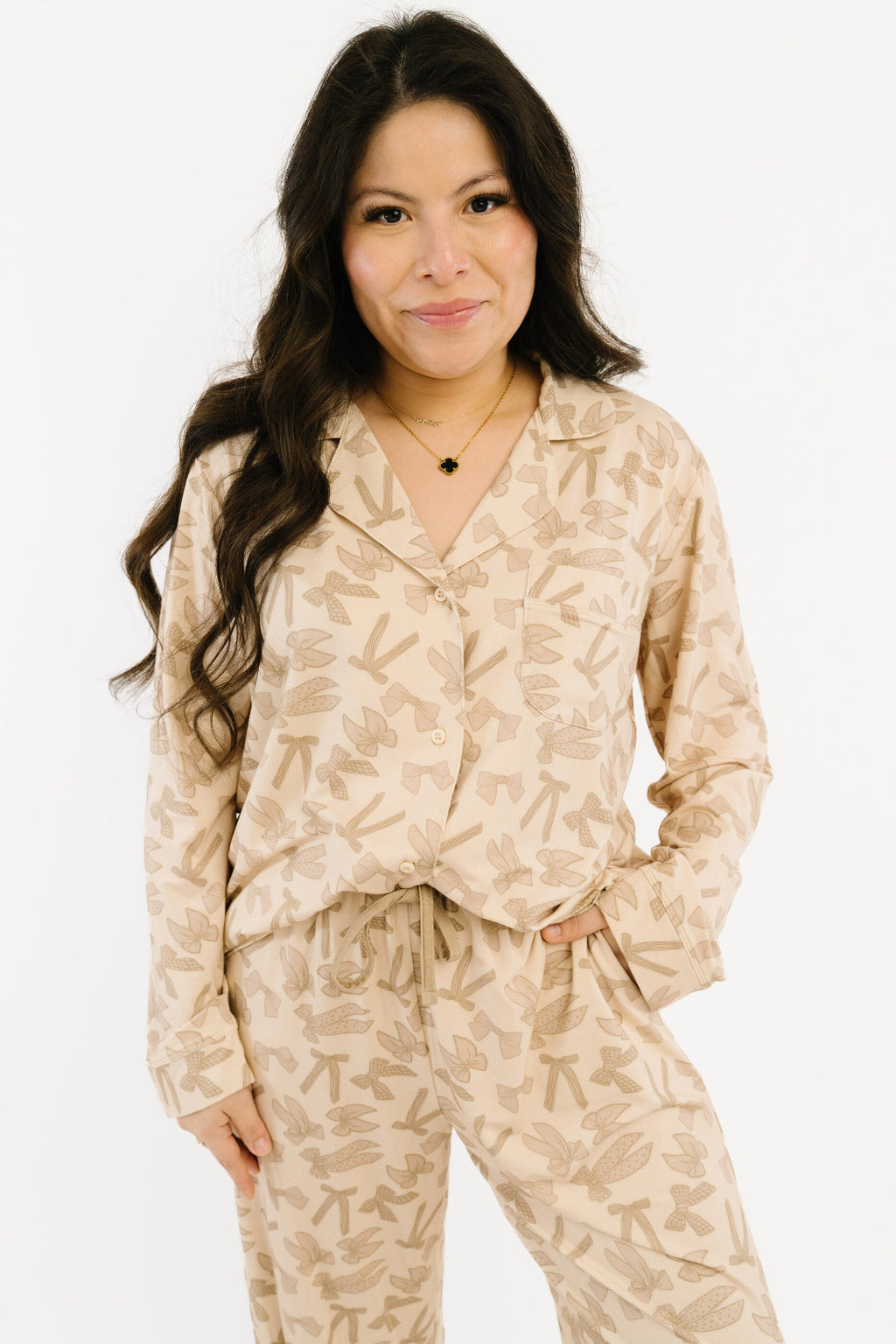 Neutral Bows Women's Button Up Long Sleeve Set