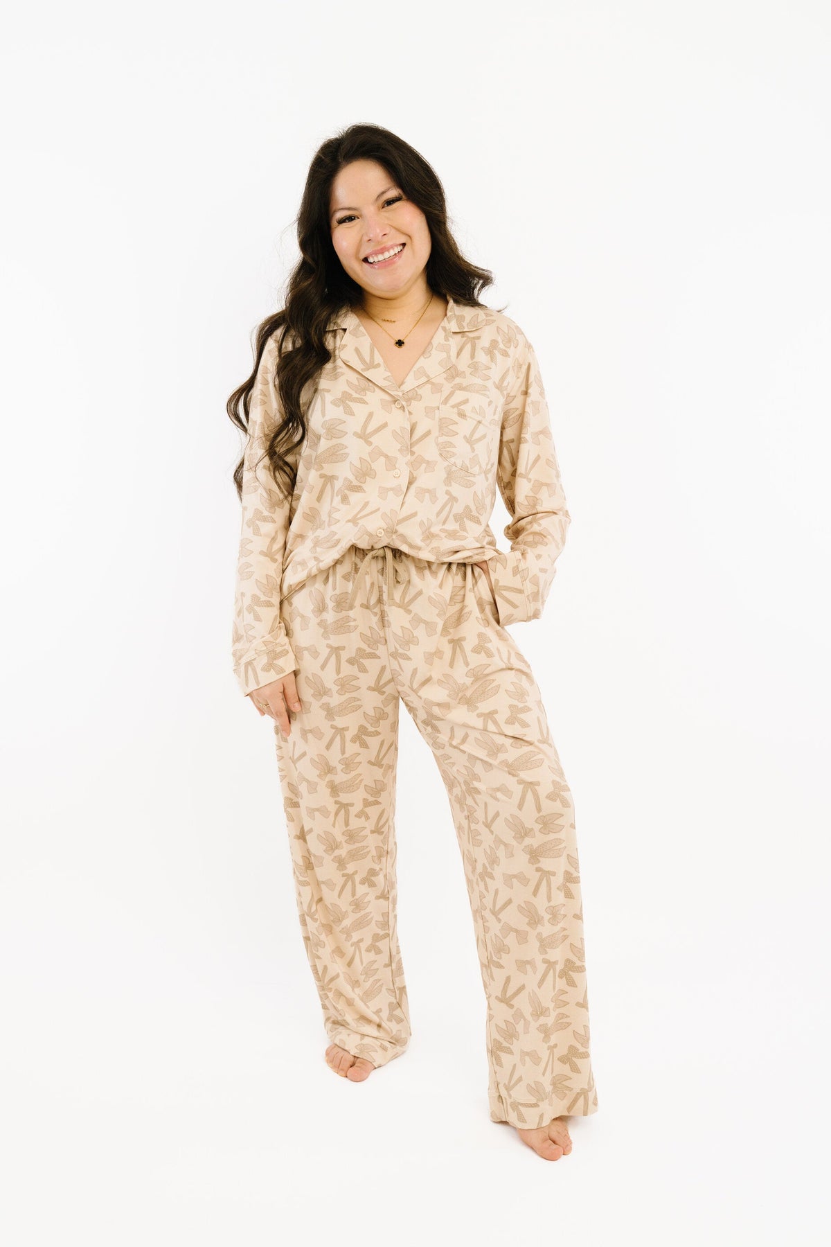 Neutral Bows Women's Button Up Long Sleeve Set