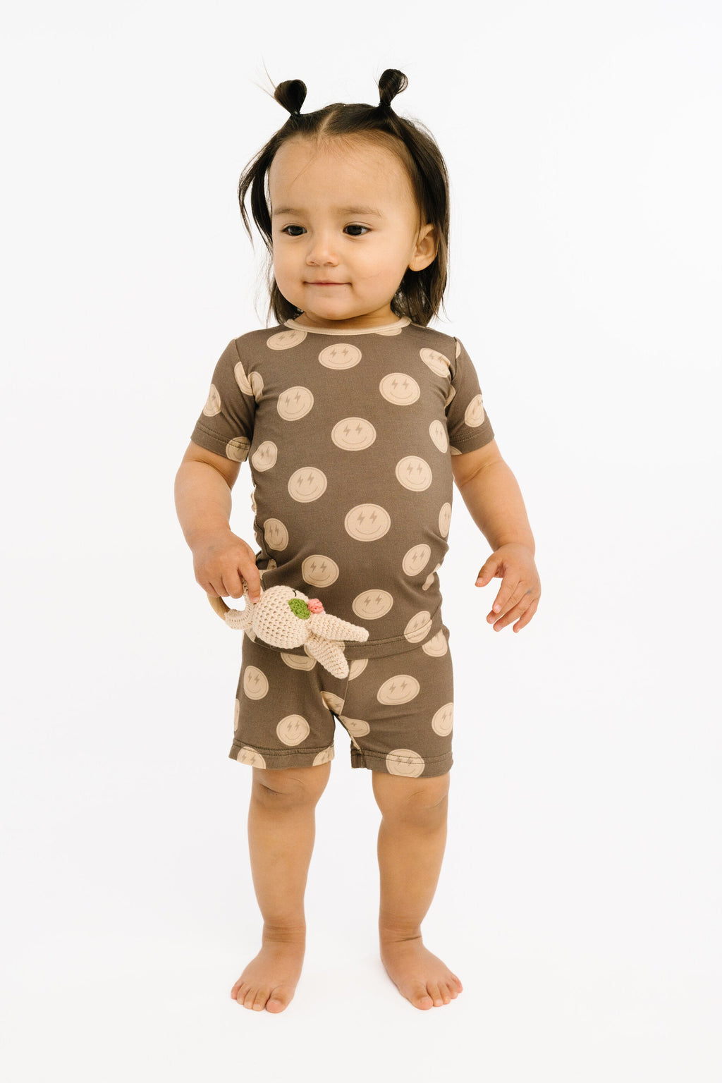 Neutral Smileys Bamboo Shorts Set