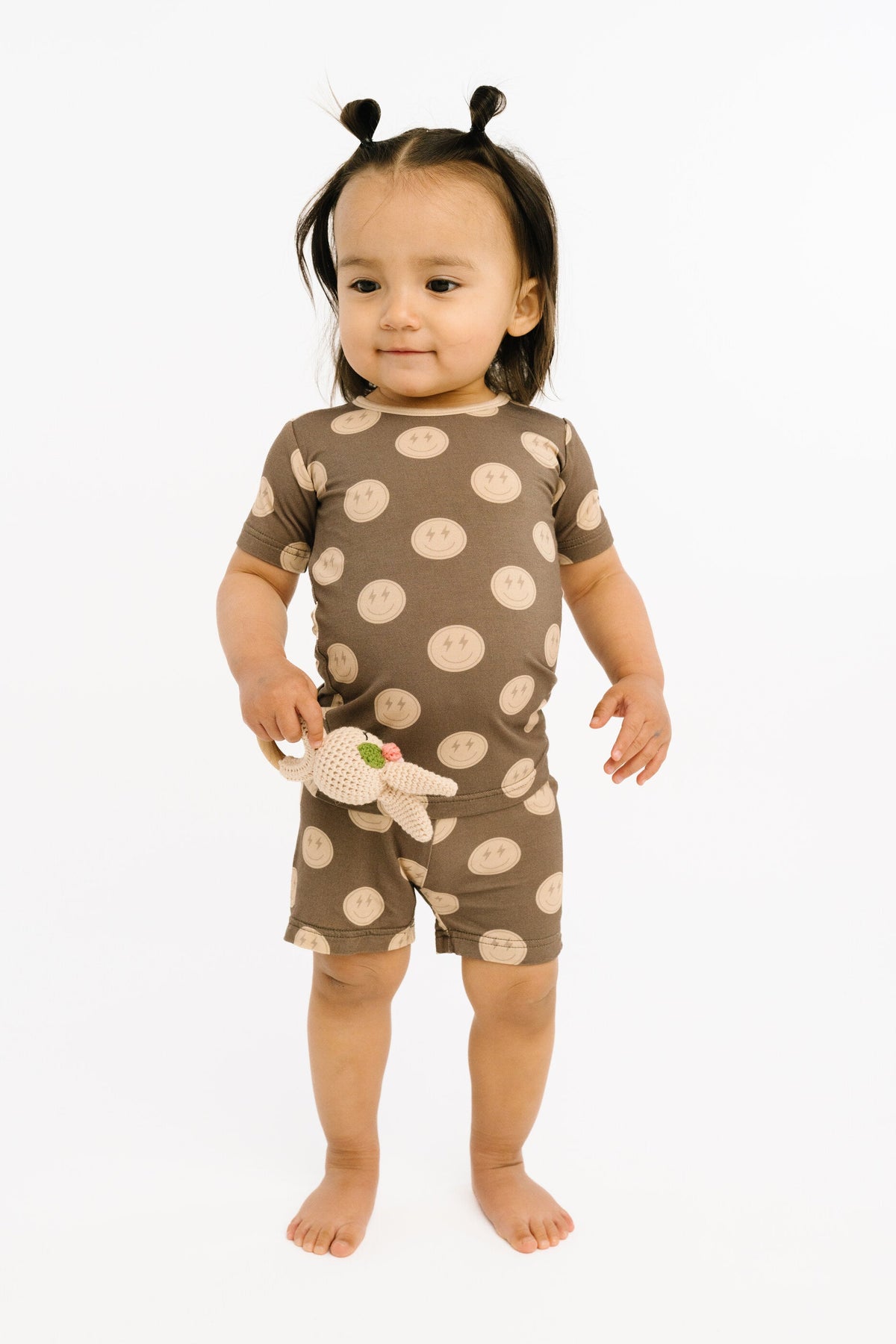 Neutral Smileys Bamboo Shorts Set