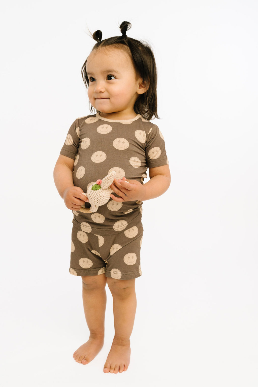 Neutral Smileys Bamboo Shorts Set